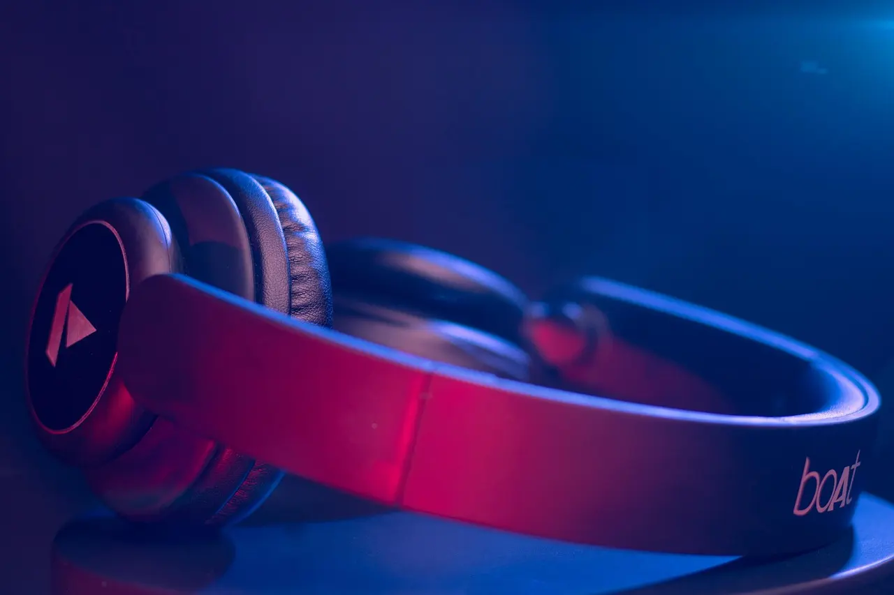 A pair of headphones on a desk