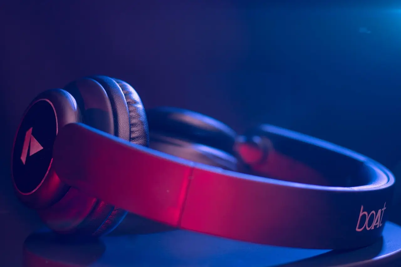 A pair of headphones on a desk