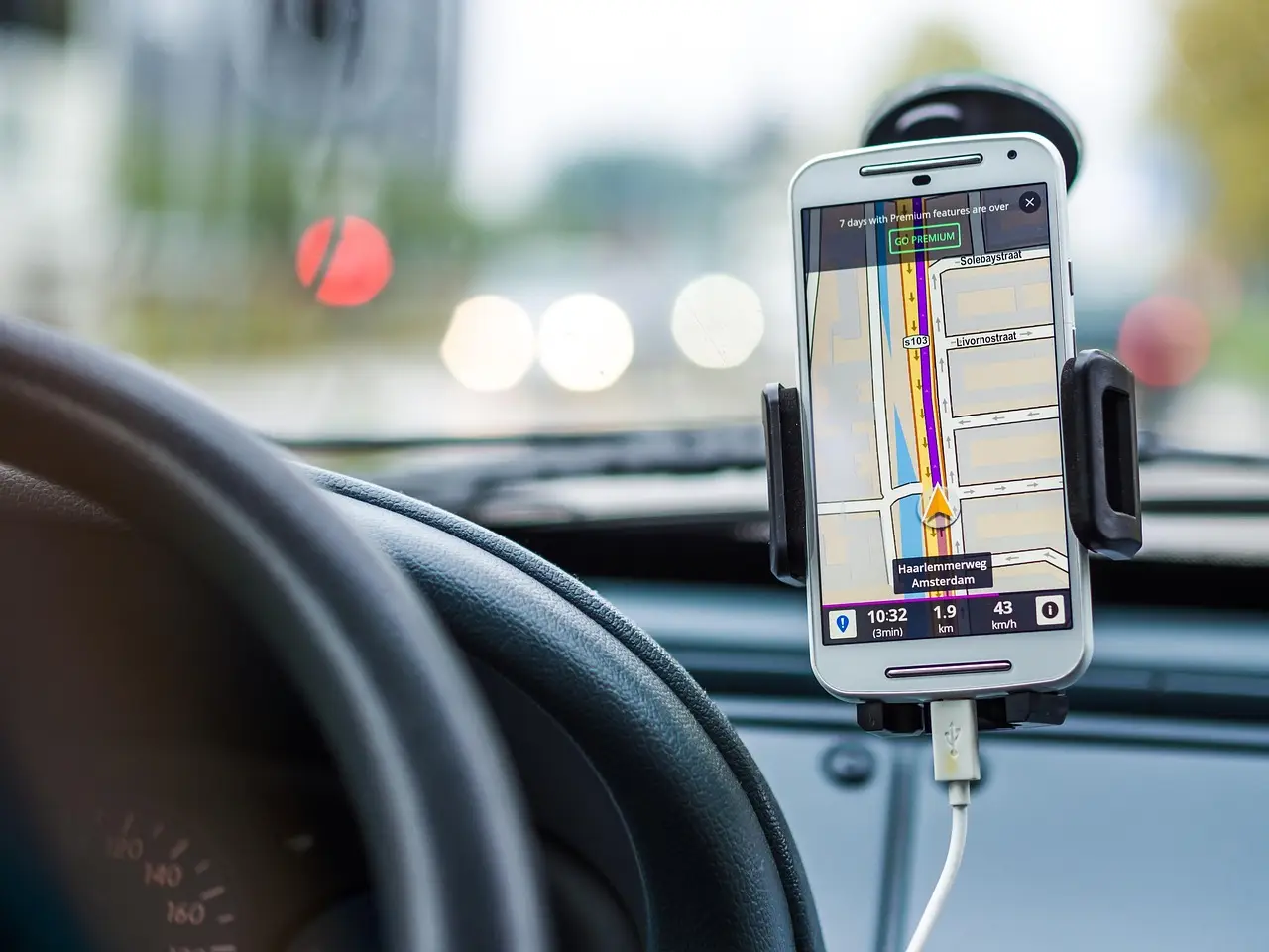 A GPS navigation map on a car screen.