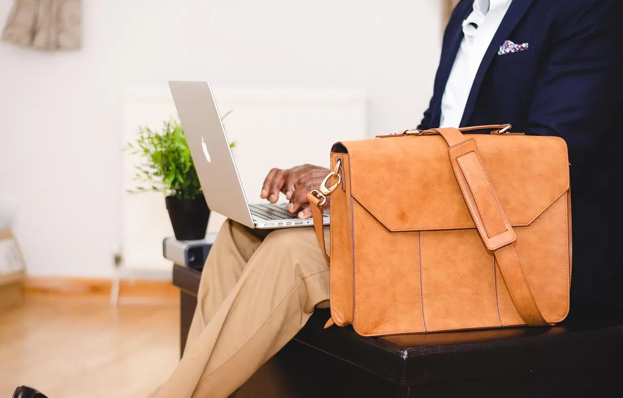 businessman, laptop, bag, chair