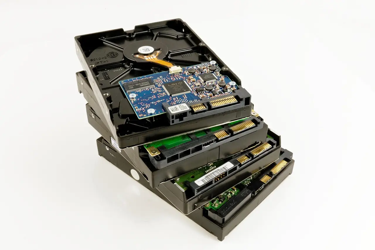 A close-up of a computer hard drive.