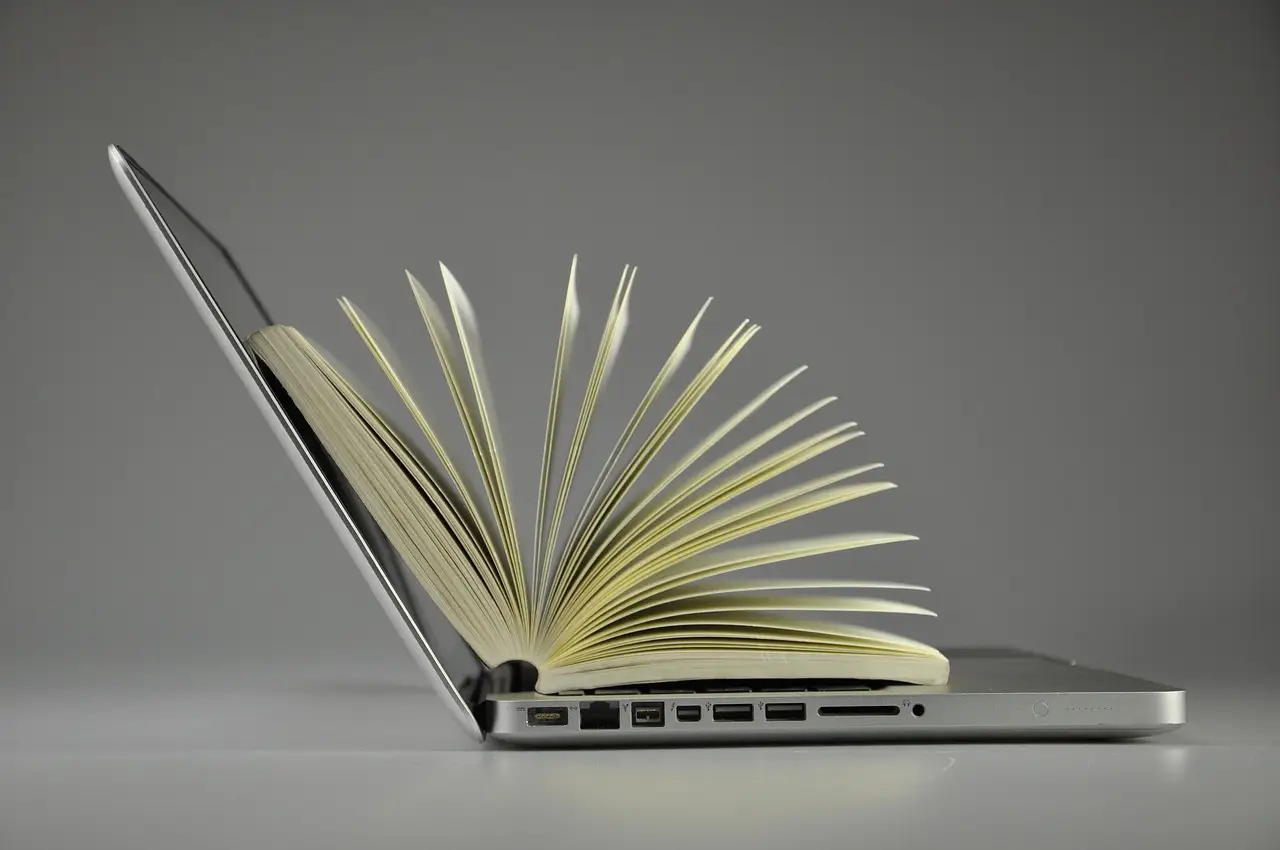 laptop, book, information, online