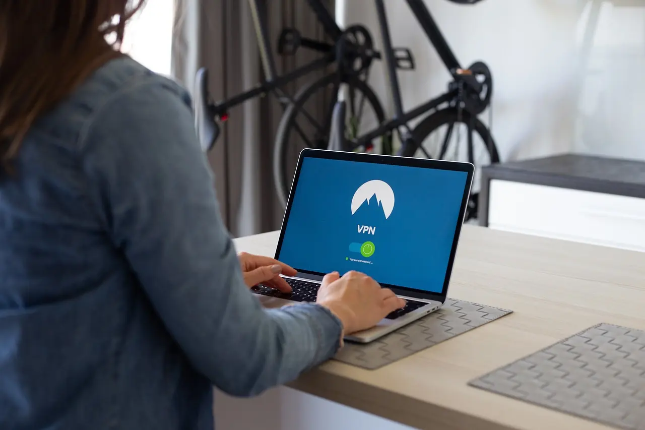 A laptop screen displaying a VPN connection.