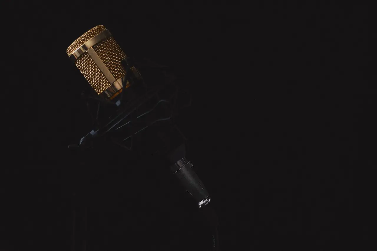 A microphone on a desk.