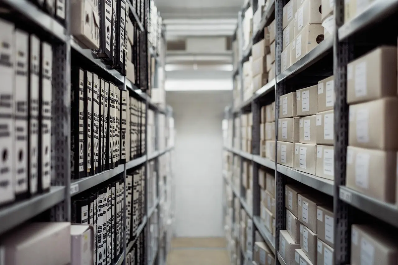 archive, boxes, shelf, folders