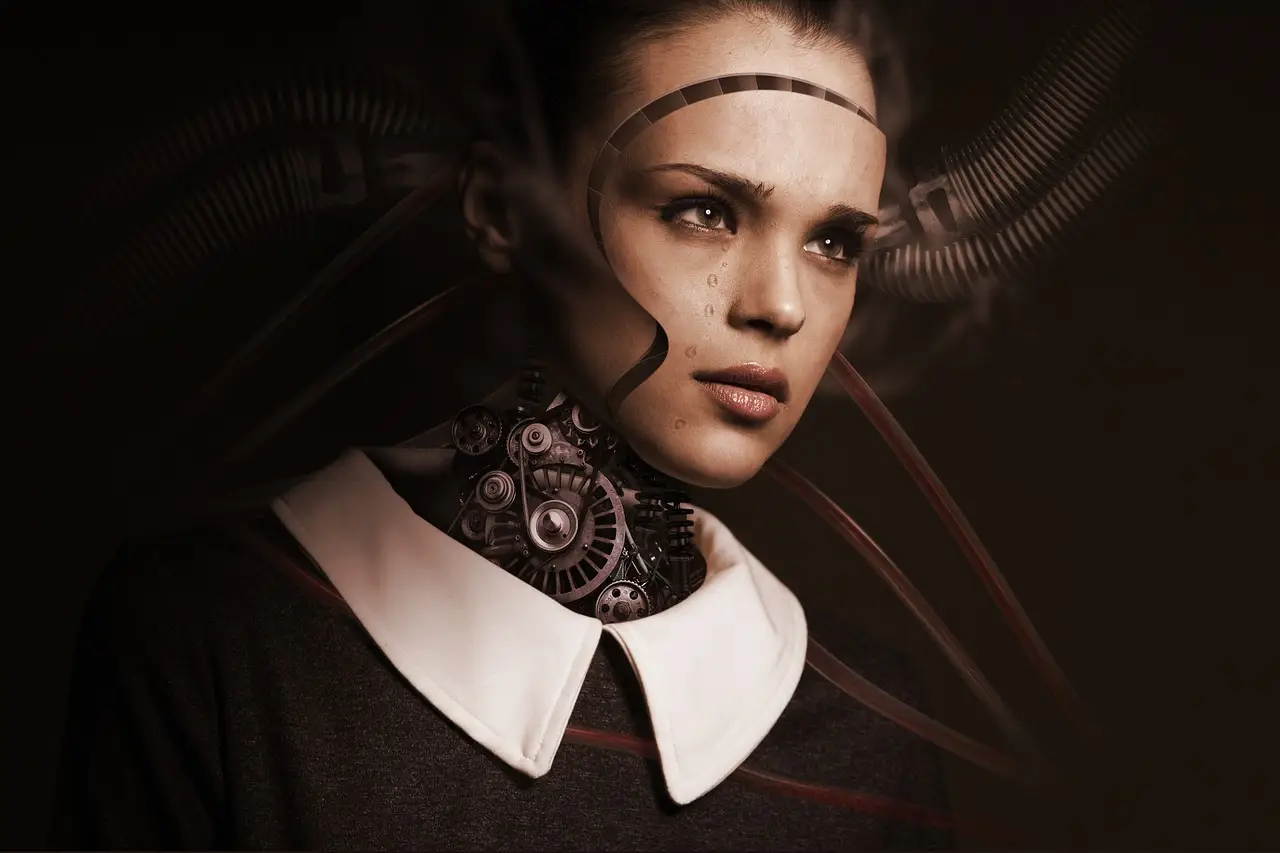 robot, woman, face, cry