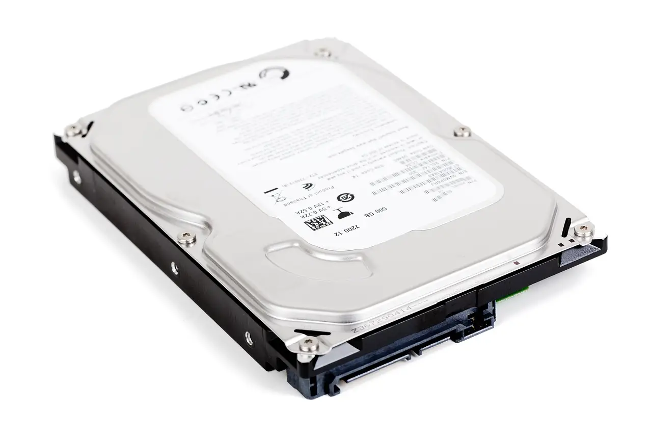 An external hard drive on a desk.