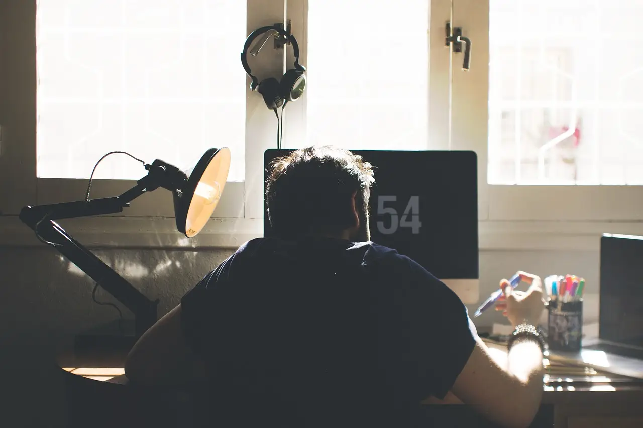 A person sitting at a computer desk.